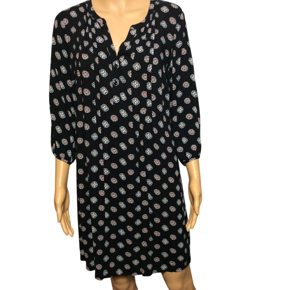 Old Navy Black Floral Print Long Sleeve Shift Dress Casual Work Office Wear Sz M